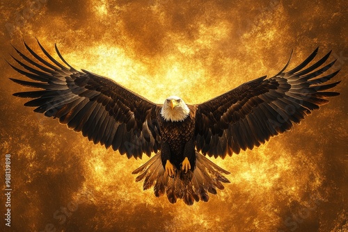 Wallpaper Mural Majestic Bald Eagle Soaring in Golden Sky Torontodigital.ca