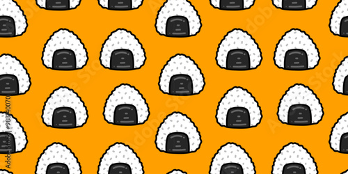onigiri pattern background. Japanese food seamless pattern. onigiri rice balls illustration. Onigiri Japanese Food Pattern background. Japanese rice balls seamless pattern background.