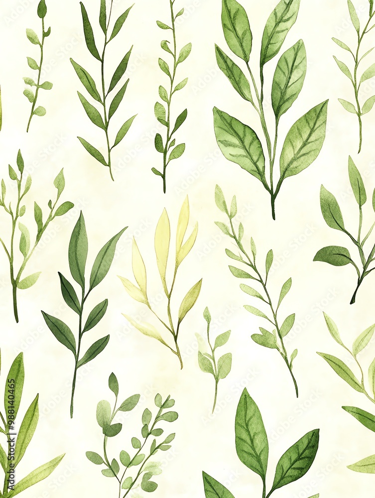 Fototapeta premium Greenery Silhouettes Outlines of leaves and stems