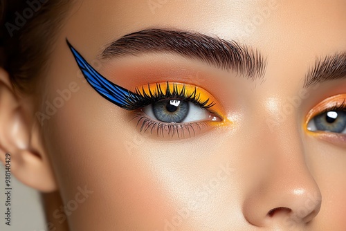 A close-up of bold, colorful eyeliner, creating an artistic and edgy makeup look for a creative photoshoot photo