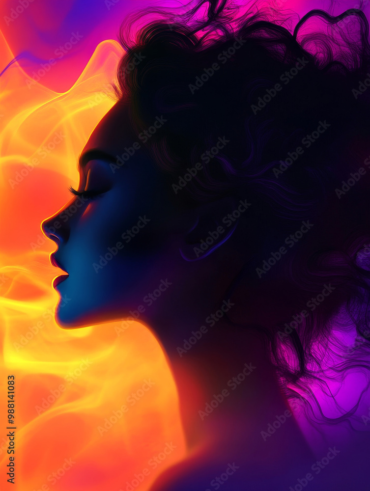 A digital portrait of a woman with neon light behind her. This image is perfect for representing the beauty and mystique of the feminine, as well as the power of light and color. A digital portrait of a woman with neon light behind her. This image is perfect for representing the beauty and mystique of the feminine, as well as the power of light and color.