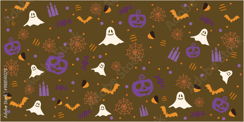 Halloween decoration illustration pattern. Pumpkins and Halloween elements pattern for Happy halloween design. Vector illustration.