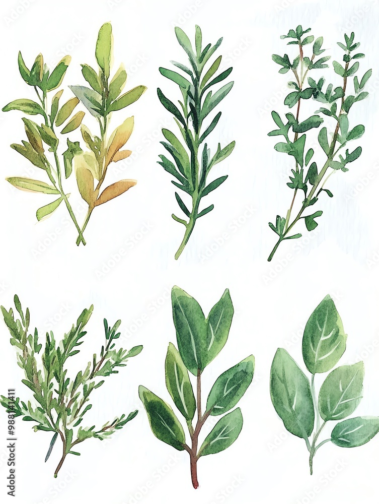Fototapeta premium Watercolor Herb Labels Labels for kitchen herbs