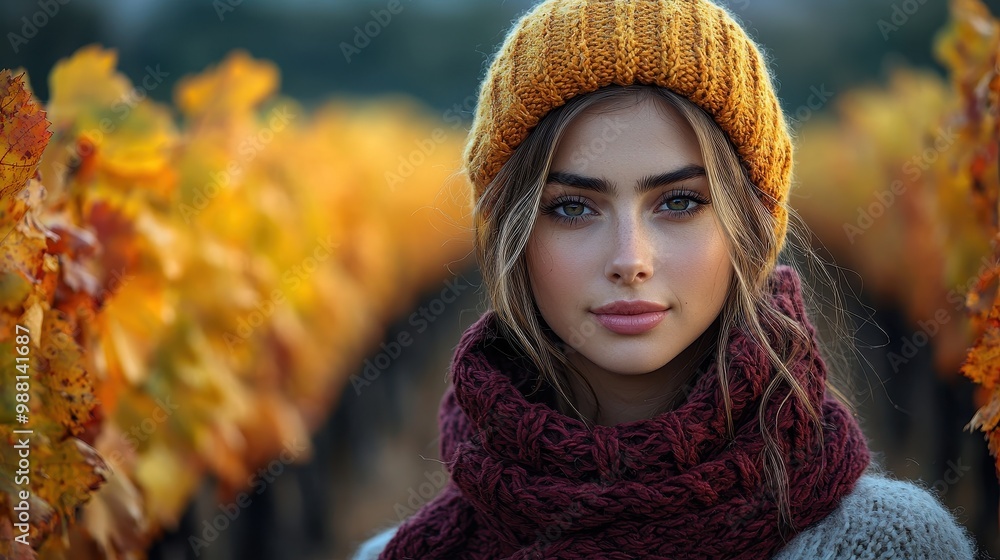 Beautiful Woman In Autumn Warm Knit Hat And Scarf Fall Colors Nature Portrait Beautiful Woman In Autumn Warm Knit Hat And Scarf Fall Colors Nature Portrait