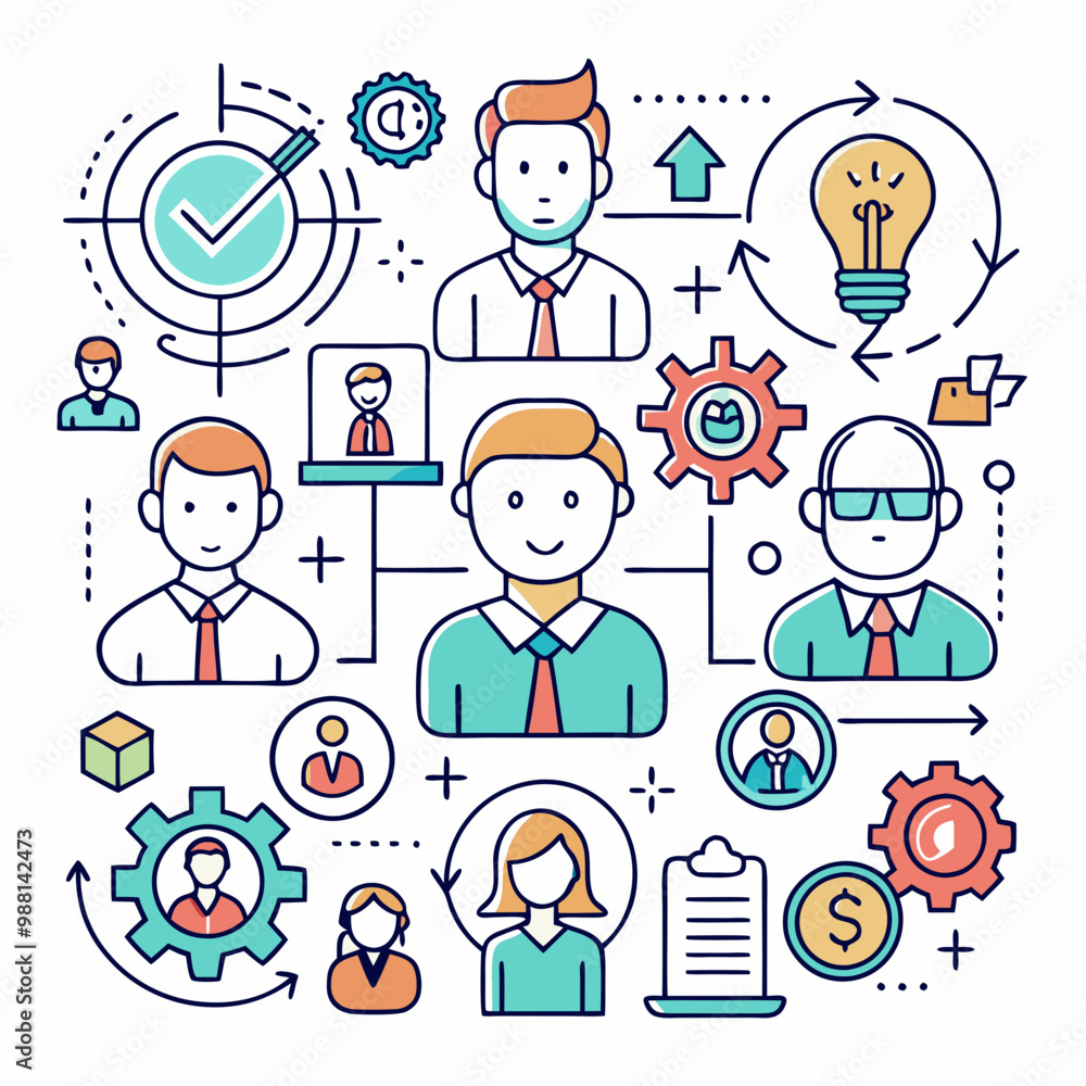 Business people and Teamwork line icons set. Businessman, human resources, work group, meeting, partnership, success, resume, professional collaboration, leadership, career development, corporate stra Business people and Teamwork line icons set. Businessman, human resources, work group, meeting, partnership, success, resume, professional collaboration, leadership, career development, corporate stra