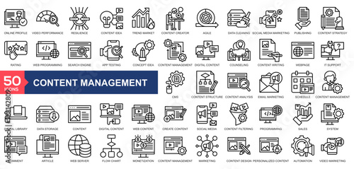  Content Management icon collection Line Style