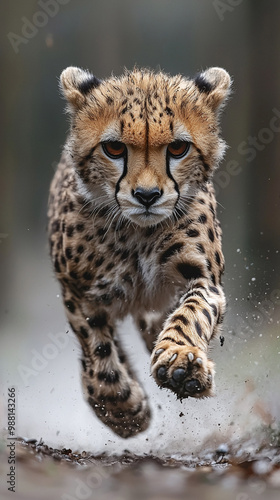 Cheetah Sprinting in Natural Habitat Close-Up Portrait of a Powerful Predator