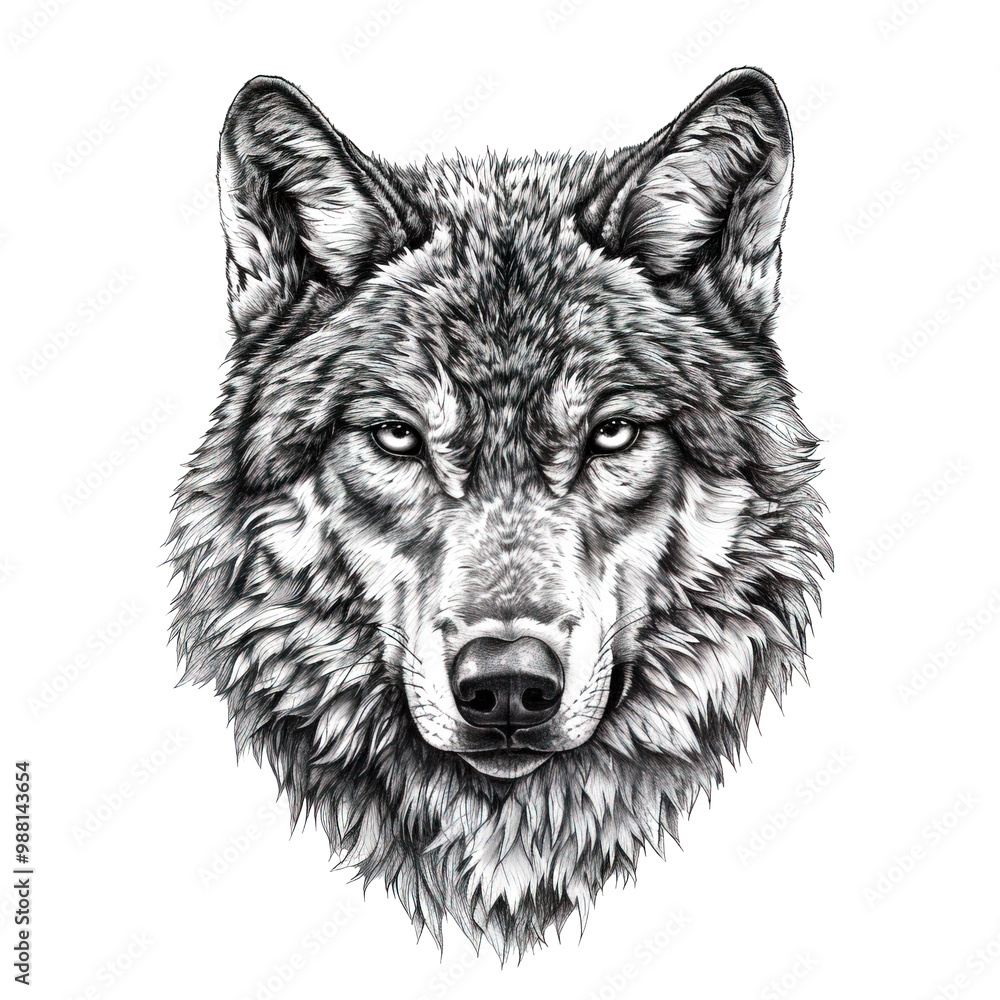 A detailed, black and white illustration of a wolf's head, capturing intense eyes and intricate fur textures, perfect for wildlife and nature-related designs. A detailed, black and white illustration of a wolf's head, capturing intense eyes and intricate fur textures, perfect for wildlife and nature-related designs.