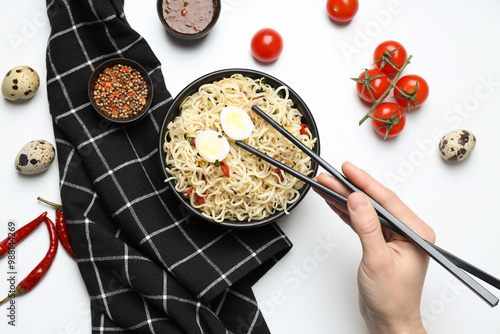 Concept of tasty fast food - instant noodles photo