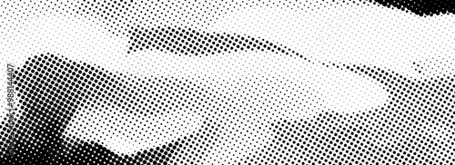 Grainy dotted distorted halftone texture. Messy pixel grain bitmap background. Distressed grunge wavy gradient pattern. Retro raster grit noise backdrop. Vector abstract comic overlay wallpaper