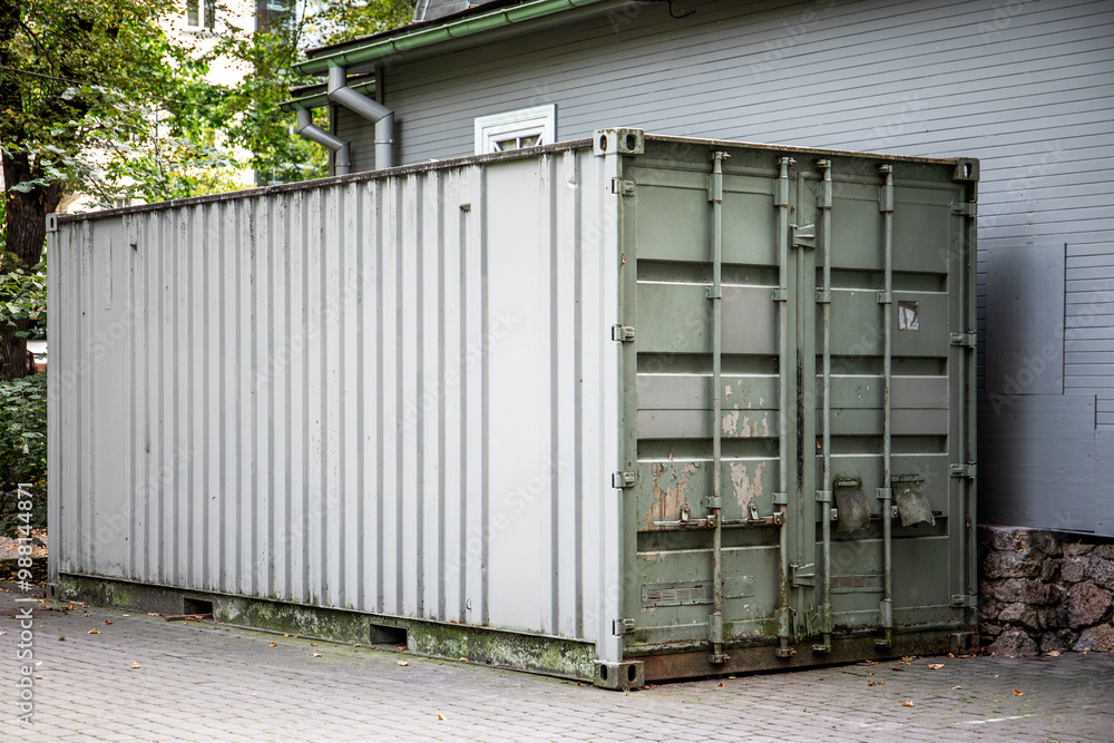 Fototapeta premium Sea ​​container warehouse. City ​​view and outdoor space