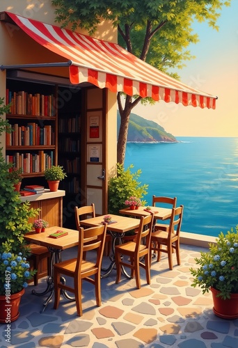 Two-Story Seaside Bookstore: A Romantic Impressionist Oil Painting with Envelope Boxes photo