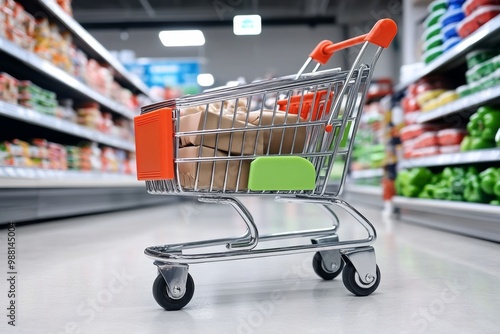 Wallpaper Mural A close-up of a shopping cart wheel, moving through a store as customers shop for groceries or household items Torontodigital.ca