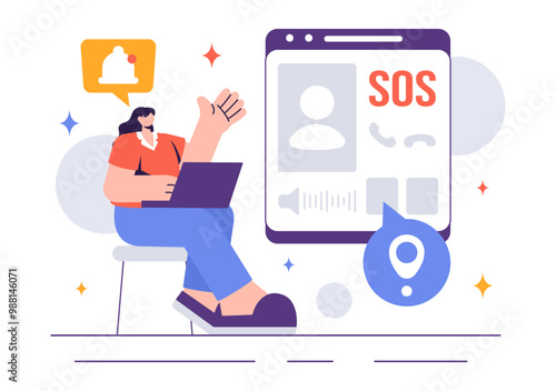 SOS Message Illustration featuring People in Need of Emergency Assistance in Various Situations like Being Lost, Drowning, Stranded on an Island