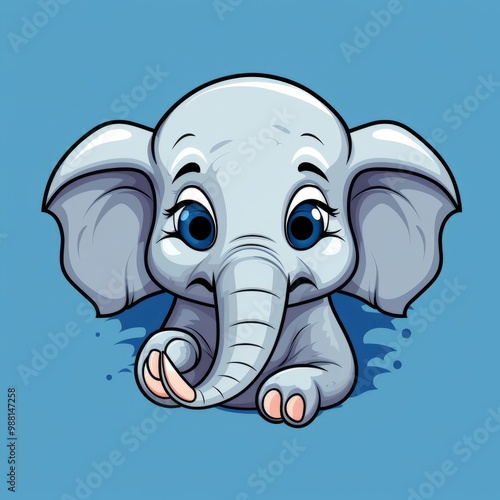 Cartoon Baby Elephant with Big Blue Eyes