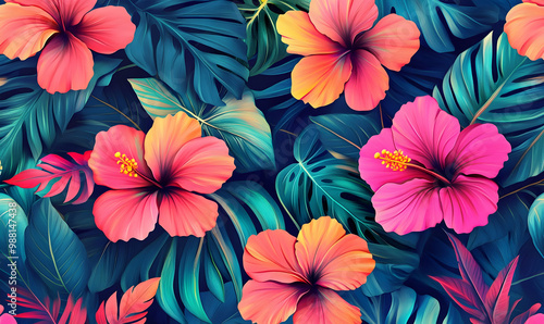 hibiscus flower background . Hawaiian patterns photo