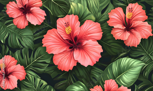 hibiscus flower background . Hawaiian patterns