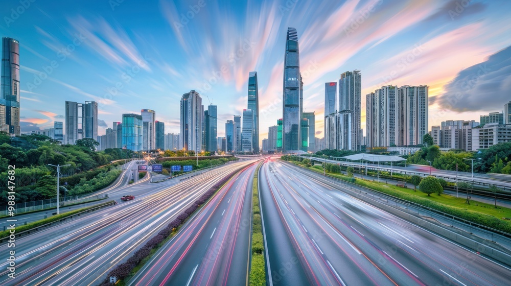 Cityscape with Highway and Skyline Cityscape with Highway and Skyline