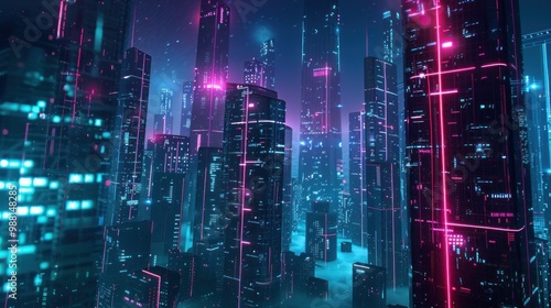 Wallpaper Mural Futuristic Cyberpunk night city with neon lights ai generated image Torontodigital.ca