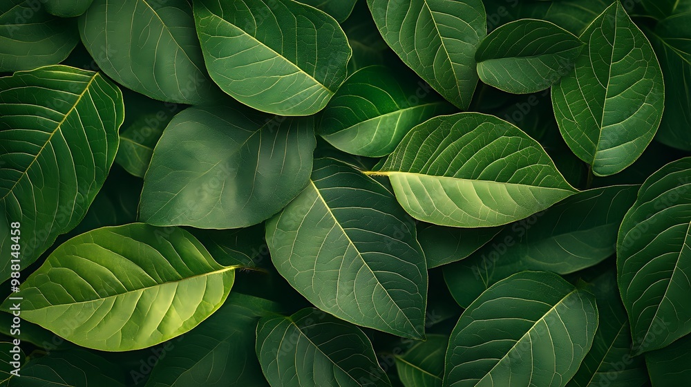 Close-up of vibrant green leaves with intricate vein patterns. Close-up of vibrant green leaves with intricate vein patterns.