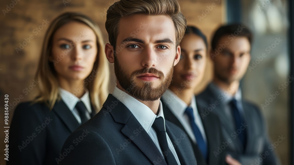 A group of four professionals in formal attire pose confidently against a blurred background, exuding a sense of teamwork and professionalism. A group of four professionals in formal attire pose confidently against a blurred background, exuding a sense of teamwork and professionalism.
