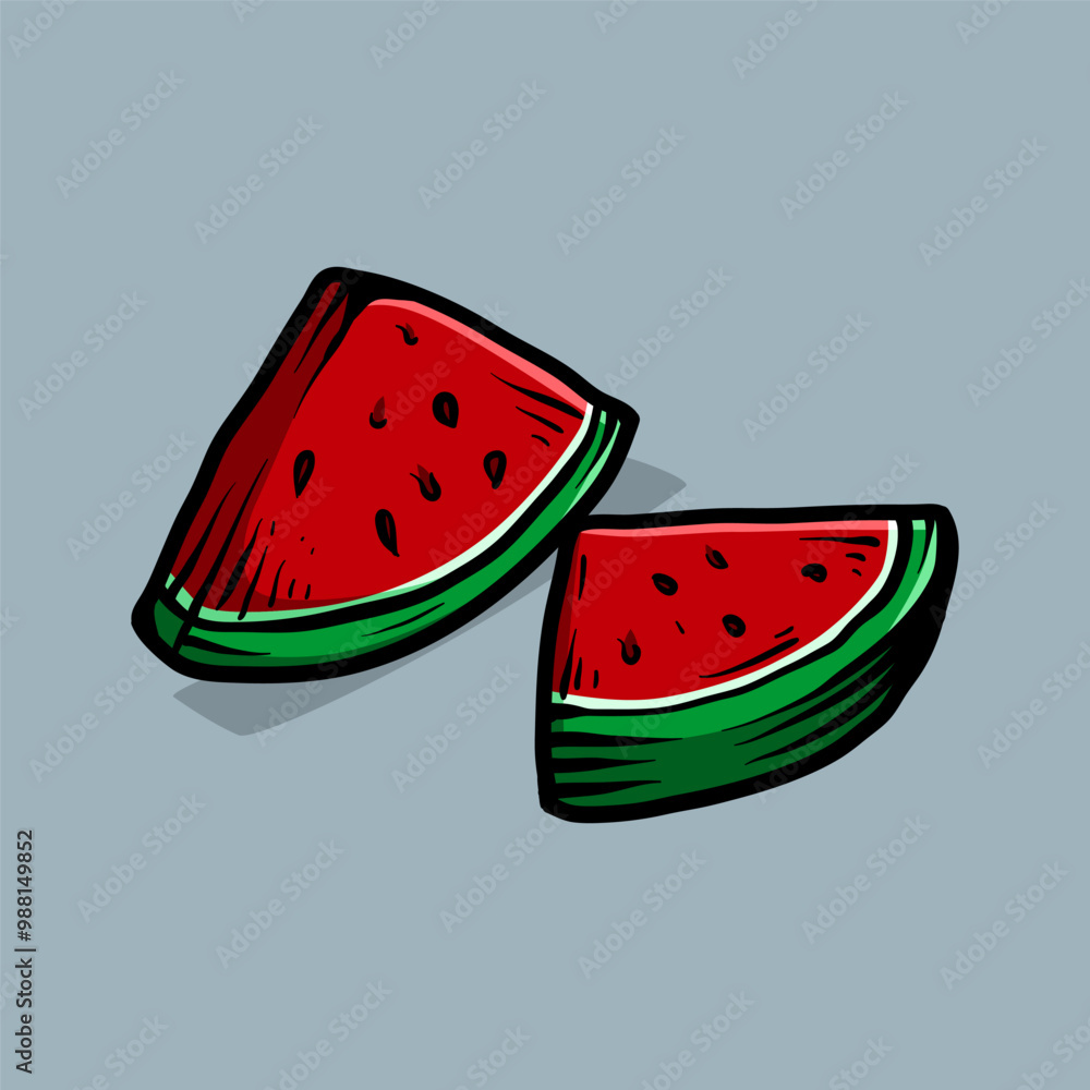 two slide of the watermelons line art sketch classic vintage design illustration two slide of the watermelons line art sketch classic vintage design illustration