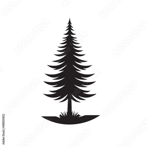 Pine tree vector silhouette. Pine tree logo, icon sign design. Evergreen tree illustration. Pine tree vector design isolated on white background.