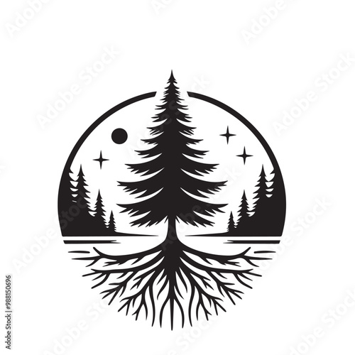 Pine tree vector silhouette. Pine tree logo, icon sign design. Evergreen tree illustration. Pine tree vector design isolated on white background.