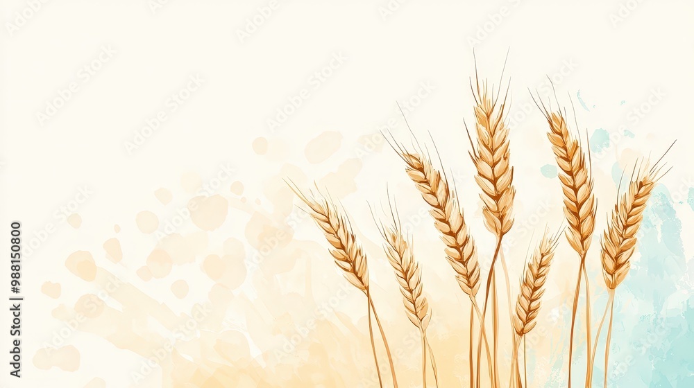 Fototapeta premium Simple Vector Illustration of Ripe Dry Wheat on White Background with Pastel-Colored Backdrop