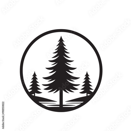 Pine tree vector silhouette. Pine tree logo, icon sign design. Evergreen tree illustration. Pine tree vector design isolated on white background.