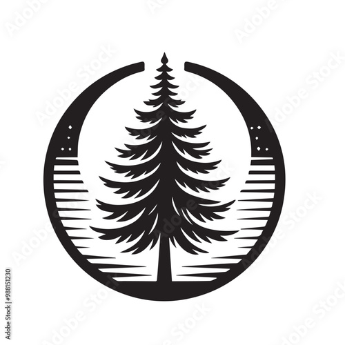 Pine tree vector silhouette. Pine tree logo, icon sign design. Evergreen tree illustration. Pine tree vector design isolated on white background.