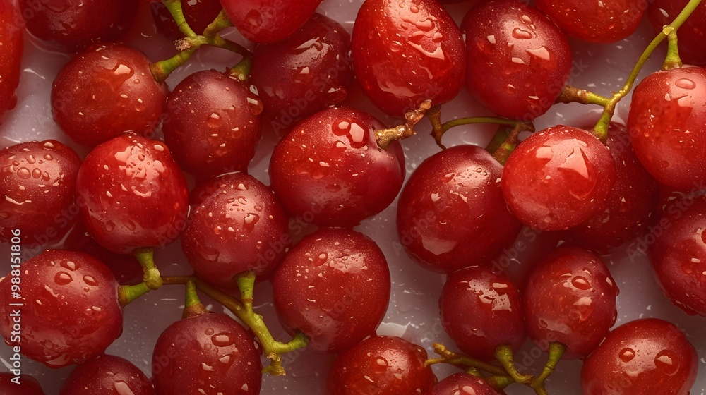 Obraz premium Fresh red grapes glistening with water droplets.