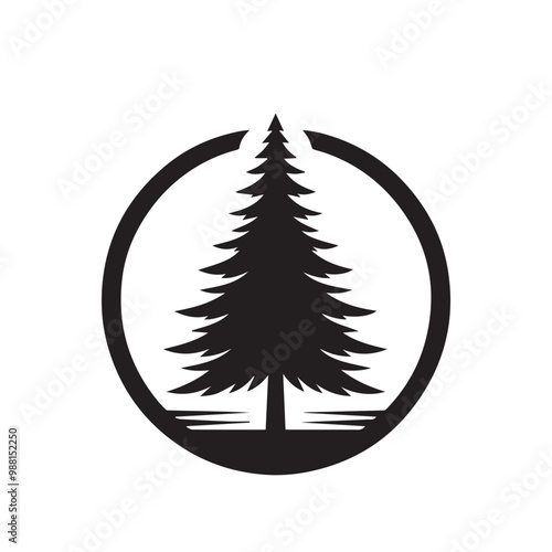 Pine tree vector silhouette. Pine tree logo, icon sign design. Evergreen tree illustration. Pine tree vector design isolated on white background.