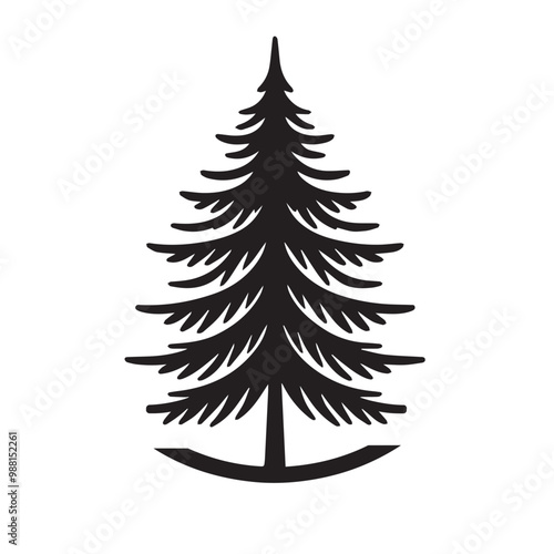 Pine tree vector silhouette. Pine tree logo, icon sign design. Evergreen tree illustration. Pine tree vector design isolated on white background.