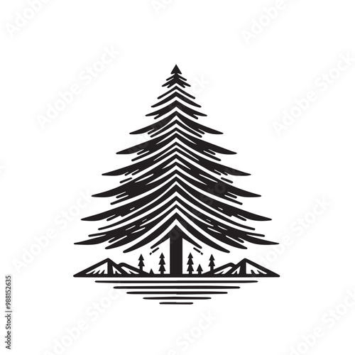 Pine tree vector silhouette. Pine tree logo, icon sign design. Evergreen tree illustration. Pine tree vector design isolated on white background.