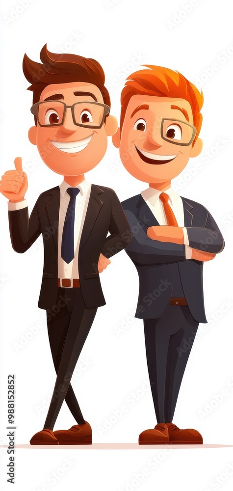 Two animated business professionals, white isolate background Two animated business professionals, white isolate background