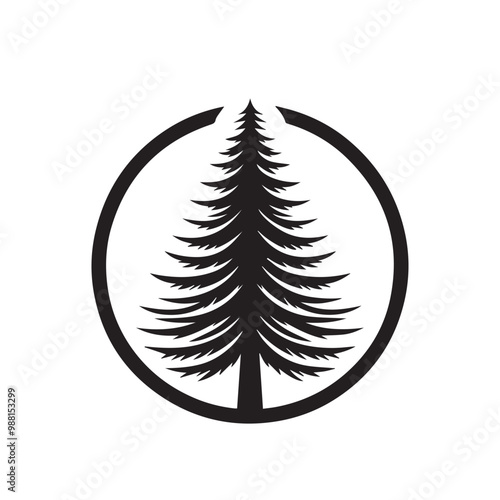 Pine tree vector silhouette. Pine tree logo, icon sign design. Evergreen tree illustration. Pine tree vector design isolated on white background.