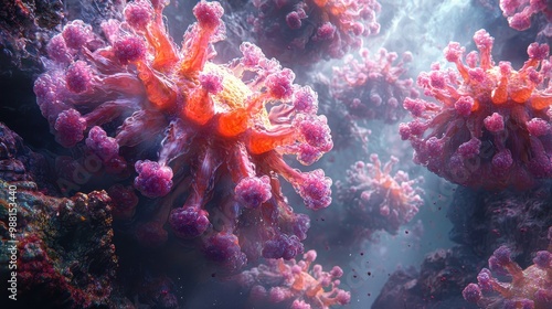 Wallpaper Mural Abstract Virus Illustration  Pink and Orange  D Render Torontodigital.ca