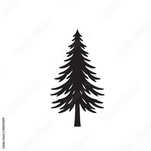Pine tree vector silhouette. Pine tree logo, icon sign design. Evergreen tree illustration. Pine tree vector design isolated on white background.