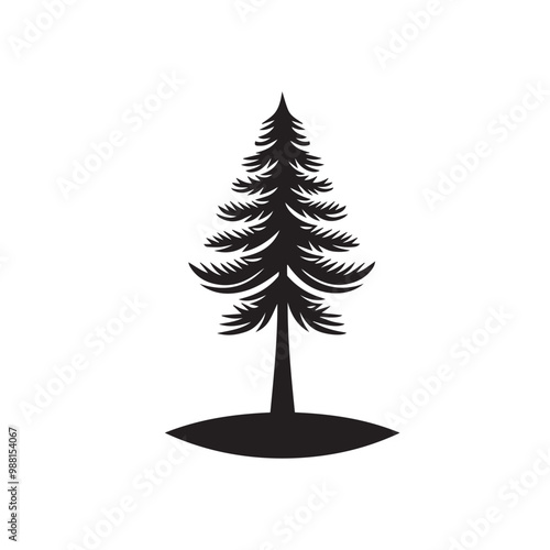 Pine tree vector silhouette. Pine tree logo, icon sign design. Evergreen tree illustration. Pine tree vector design isolated on white background.