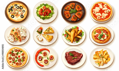 Big Assortment of Delicious foods top view collection