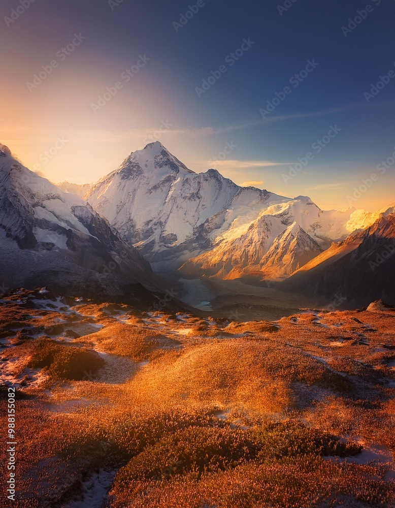 Naklejka premium Snow-capped peaks in a remote mountain range, surrounded by untouched wilderness