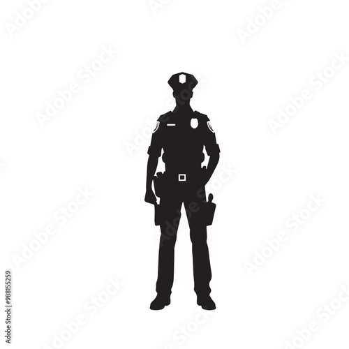 Policeman vector silhouette. Police officer logo, icon vector design isolated on white background. Policeman on duty vector illustration.