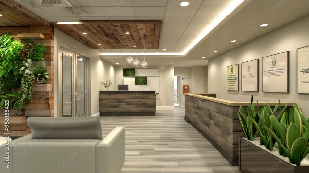 Fototapeta premium Modern Lobby with Wooden Accents