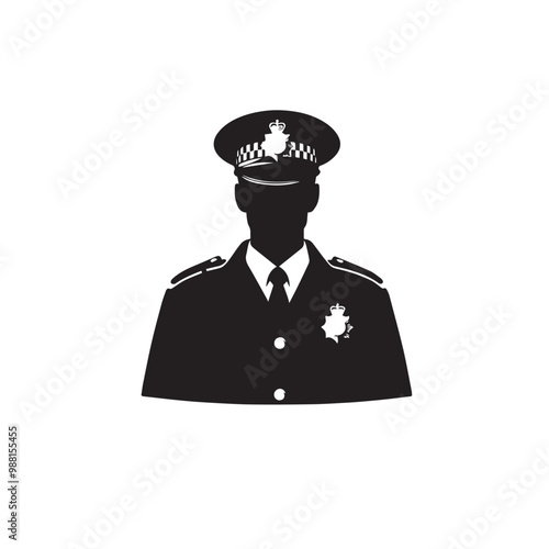 Policeman vector silhouette. Police officer logo, icon vector design isolated on white background. Policeman on duty vector illustration.