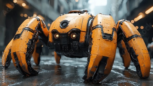 Wallpaper Mural Futuristic Spider Robot in Rainy City Street Torontodigital.ca