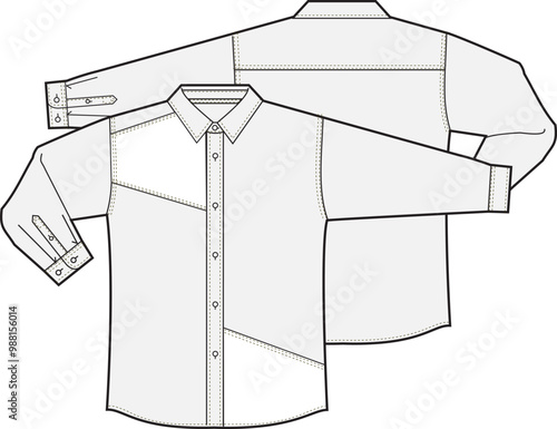 Long Sleeve Formal Button Shirt Fashion Illustration Mock-up Template for Design and Tech Packs Front and Back Views