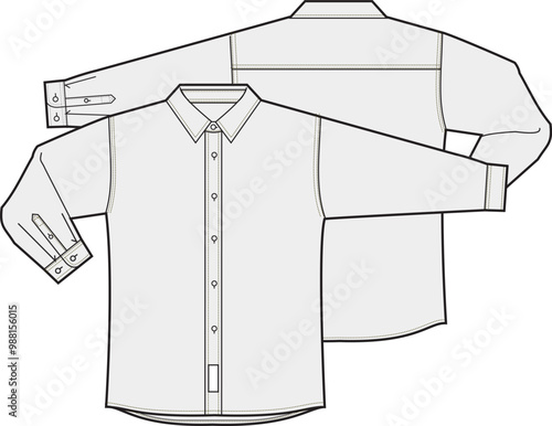 Long Sleeve Formal Button Shirt Fashion Illustration Mock-up Template for Design and Tech Packs Front and Back Views