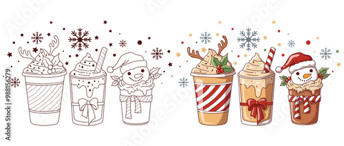 Christmas Coffee latte, Coffee Lover, Winter Christmas, vector illustration