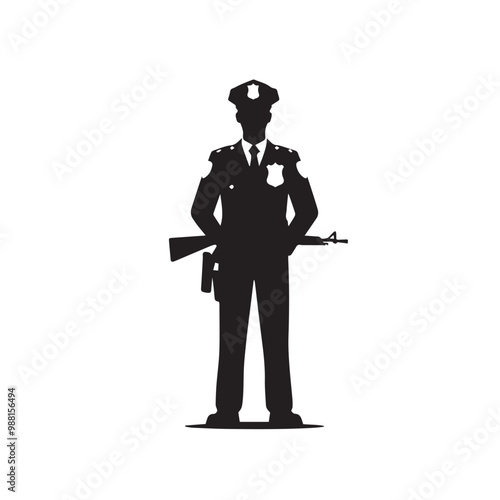 Policeman vector silhouette. Police officer logo, icon vector design isolated on white background. Policeman on duty vector illustration.